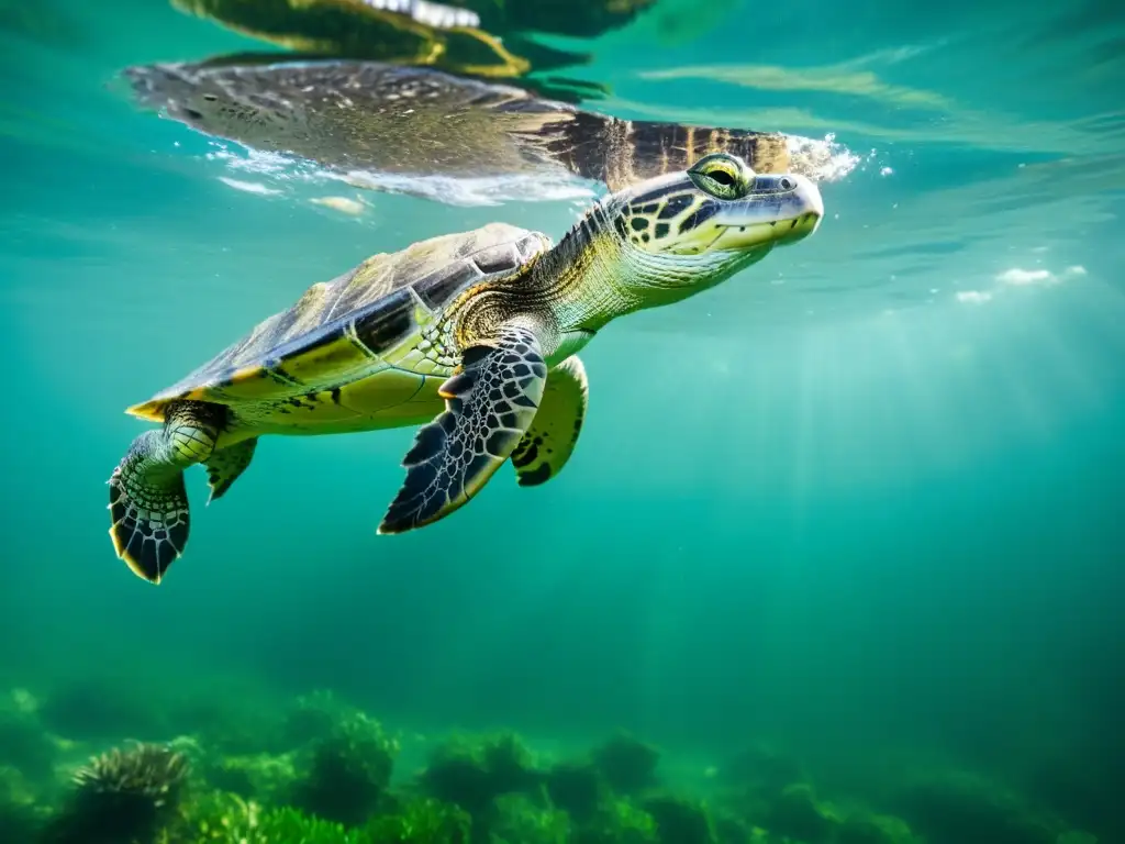 Acrobacias subacuáticas de anfibios: reptiles gráciles realizan movimientos elegantes en el agua, mostrando su agilidad y belleza natural