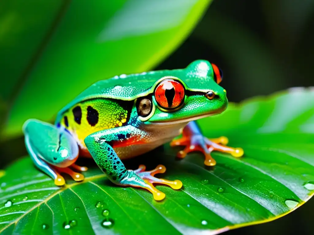 Un ágil y colorido anfibio de ojos rojos en la bioacústica en anfibios: comunicación animal en su hábitat natural de la selva lluviosa