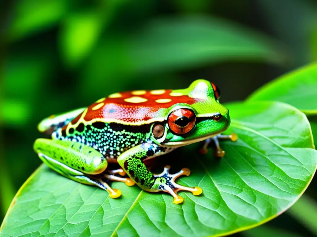 Rana de árbol verde en la selva tropical Un ágil y colorido árbol rana en la exuberante selva tropical