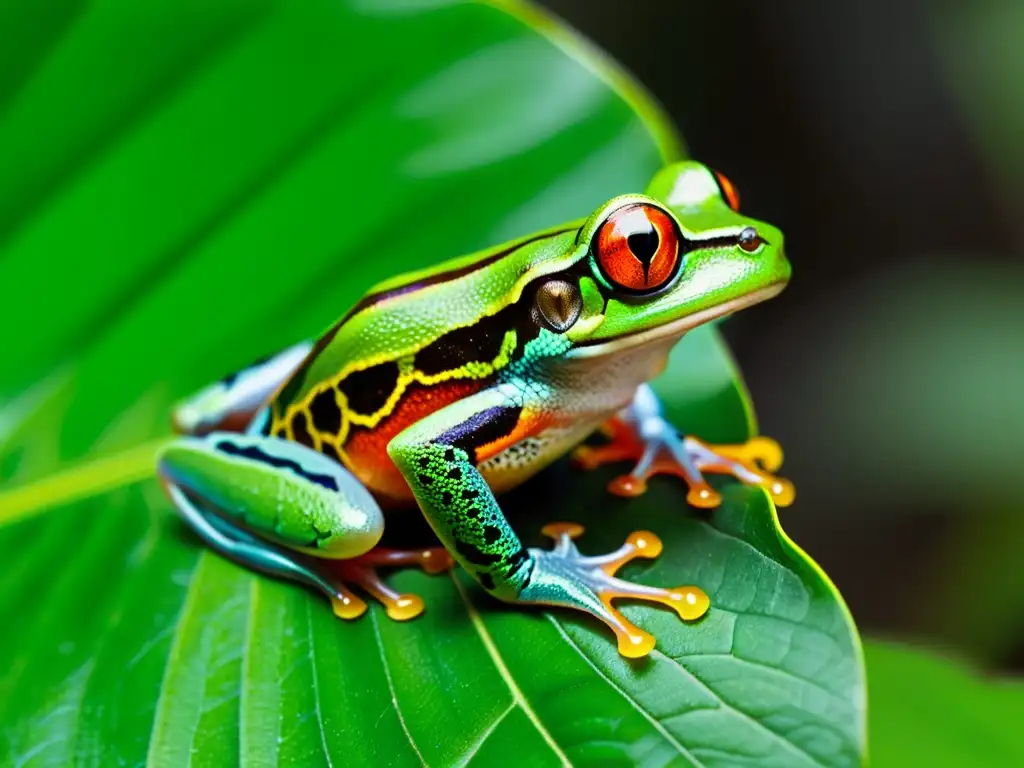 Un ágil y vibrante árbol rana de ojos rojos en la selva tropical