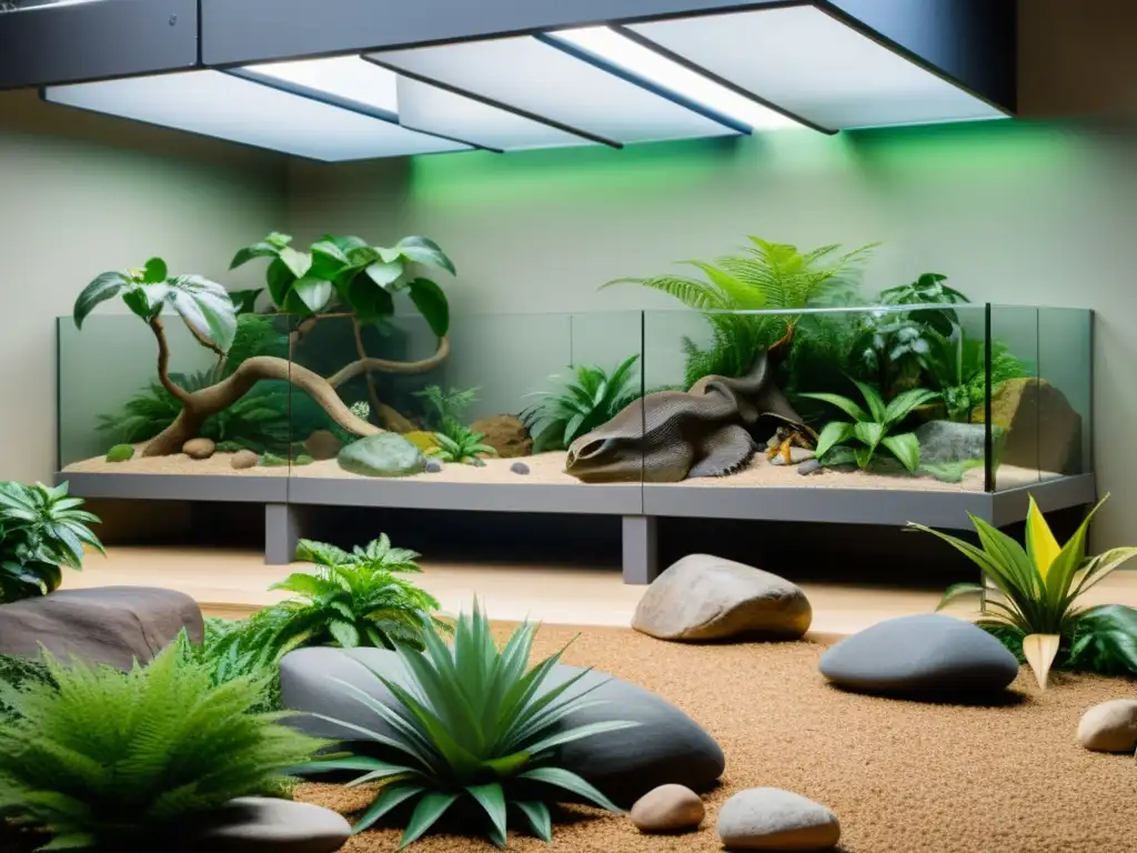 Un ambiente amplio para reptiles con enriquecimiento natural; reptiles exhiben comportamientos naturales