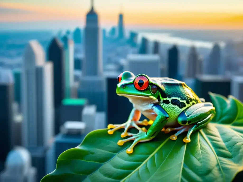 Un árbol rana en un paisaje urbano, mostrando el impacto urbanización en reptiles y anfibios