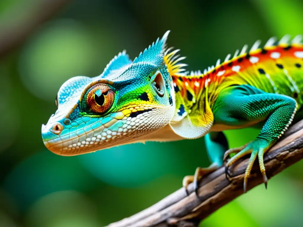 Un Draco lizard planea entre árboles con sus coloridas membranas extendidas