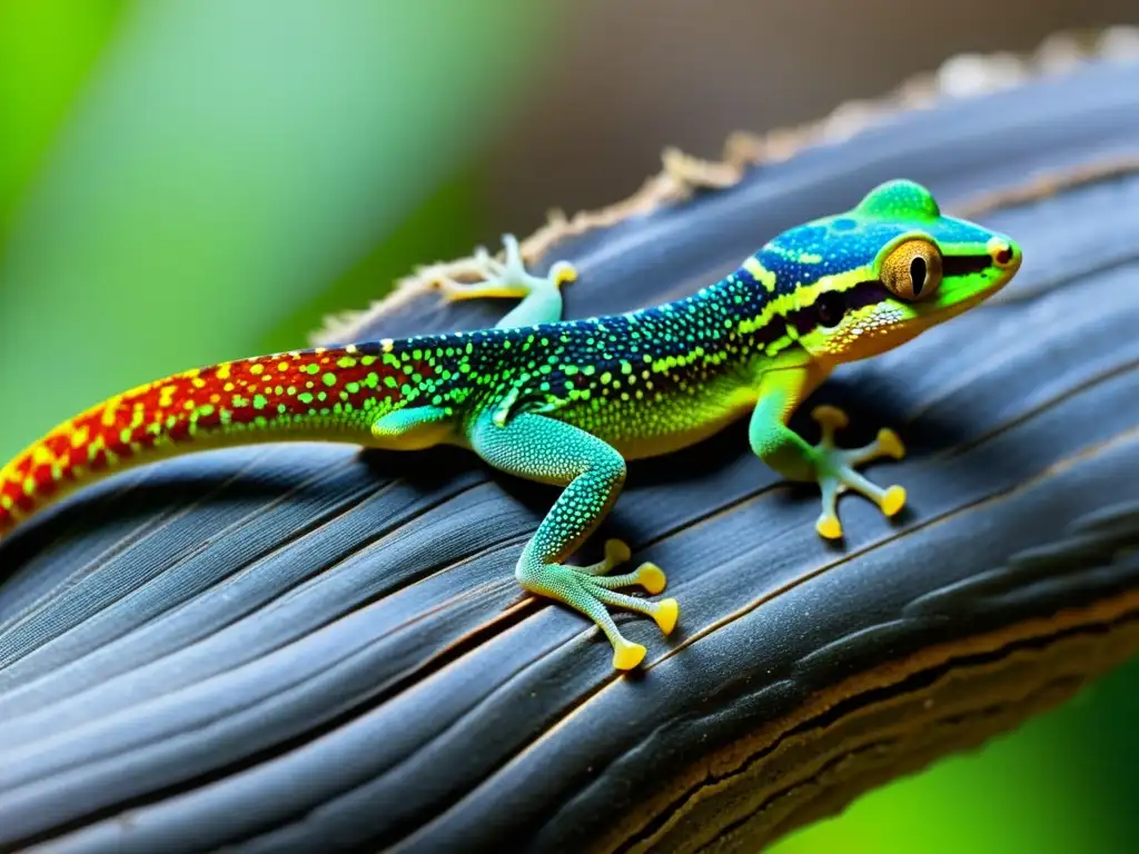 El asombroso proceso de regeneración de la cola de un gecko, destacando sus patrones, texturas y colores vibrantes