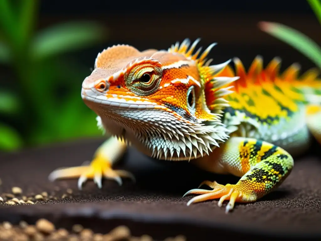 Un bearded dragon disfruta de un hábitat espacioso y enriquecido con ramas, agua y plantas