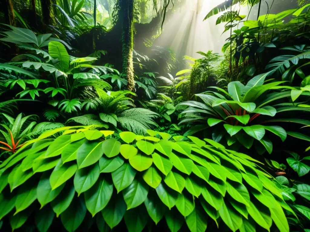 Un bosque tropical exuberante con diversidad de plantas y vida silvestre