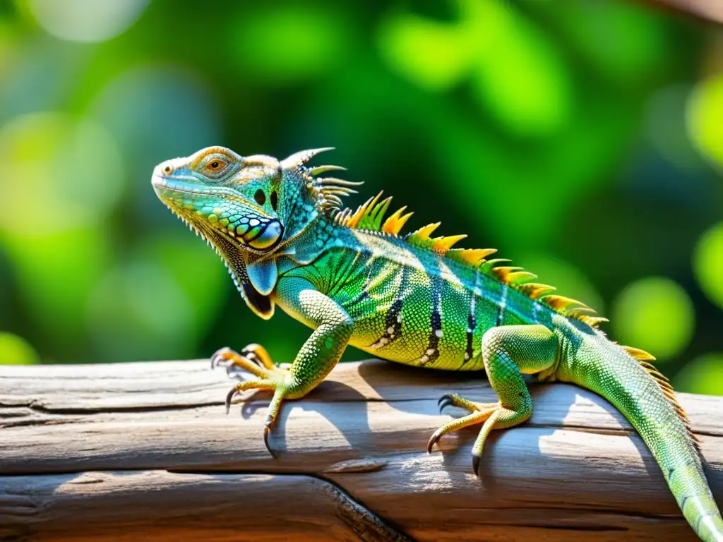 Iguana en su hábitat natural: dieta y suplementos Un bosque tropical exuberante con una iguana verde descansando en una rama
