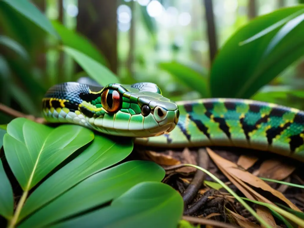 Una cámara trampa oculta en la maleza captura una serpiente deslizándose en la selva