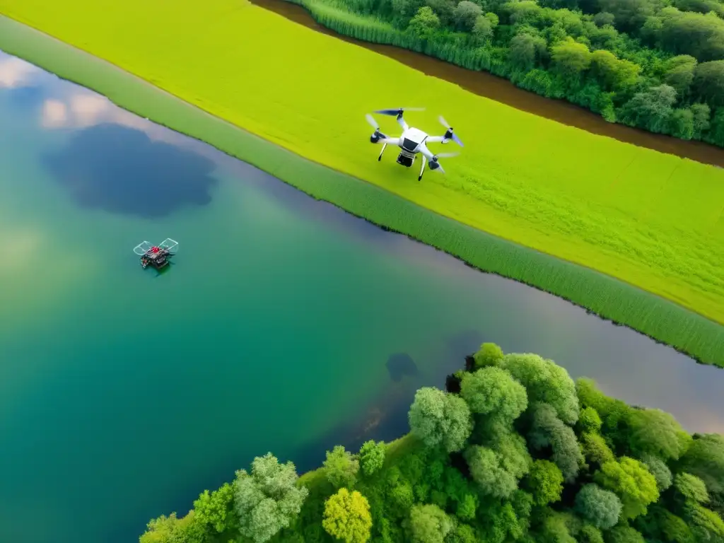 Investigación de campo con drones y sensores en herpetología: Herpetólogos usando drones para estudiar humedales y recopilar datos con avanzada tecnología