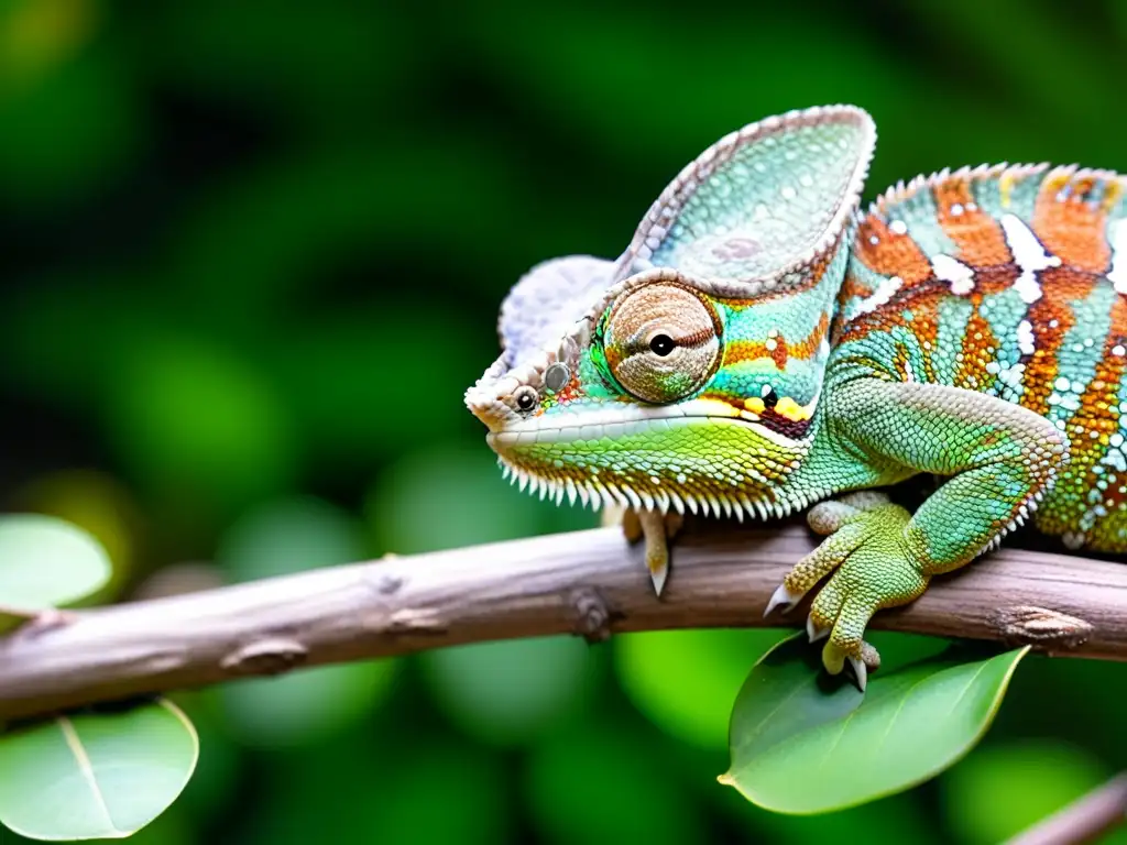 Un camaleón perfectamente camuflado en su entorno natural, demostrando técnicas de camuflaje para fotografiar reptiles