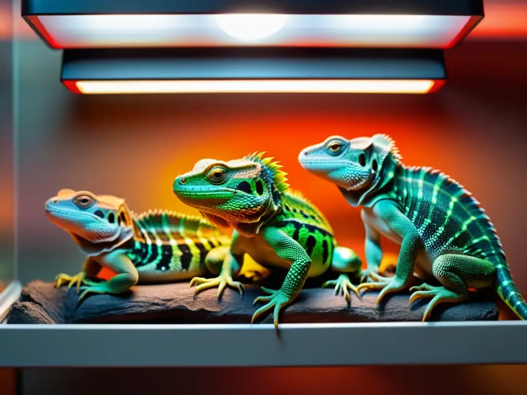 Reptiles: Diversidad en Escamas y Colores Una cautivadora fotografía detallada de reptiles en sus hábitats naturales, resaltando la diversidad de especies y sus necesidades ambientales