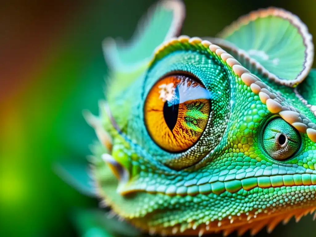 La cautivante mirada de un ojo de camaleón revela la belleza natural y la complejidad de estos impresionantes reptiles