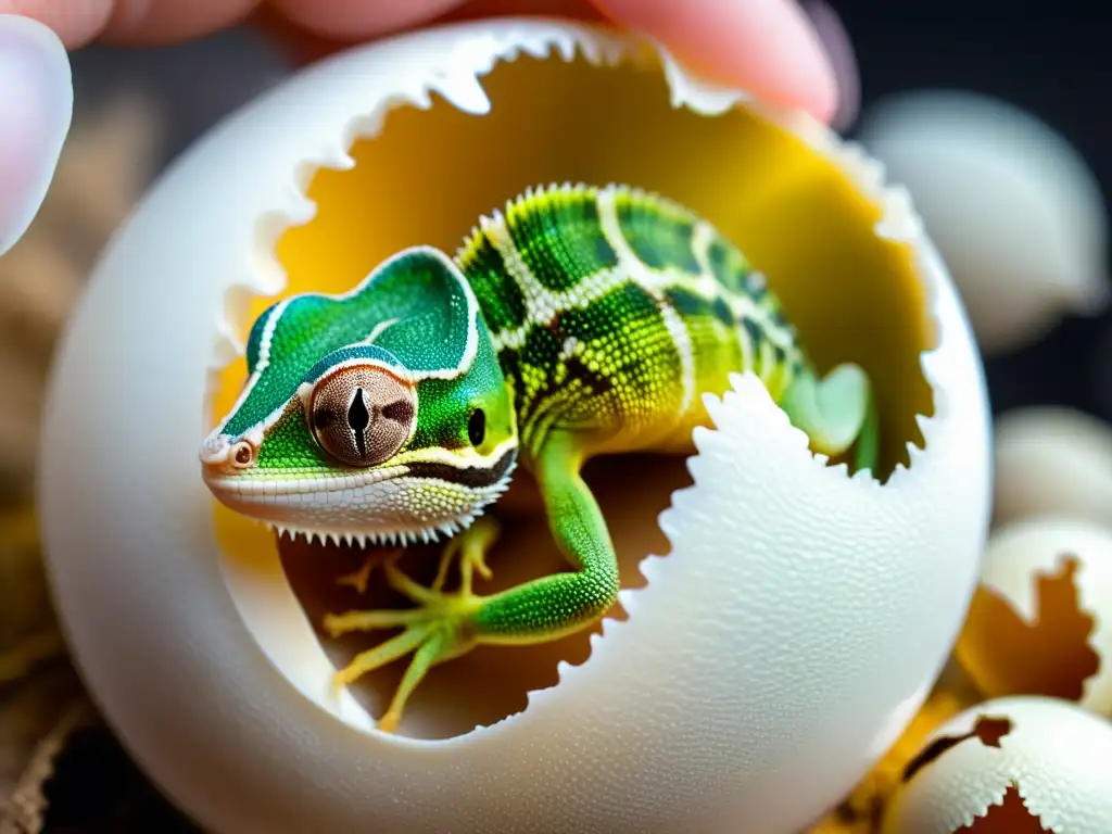 Milagroso nacimiento: cría de reptil emergiendo del cascarón Cercano a la maravilla del nacimiento, un reptil neonatal emerge de su caparazón en un mundo de delicadeza y texturas