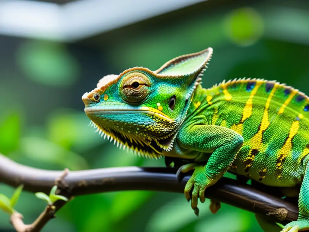 Chamaleón en cautividad, enriquecimiento ambiental para reproducción de reptiles