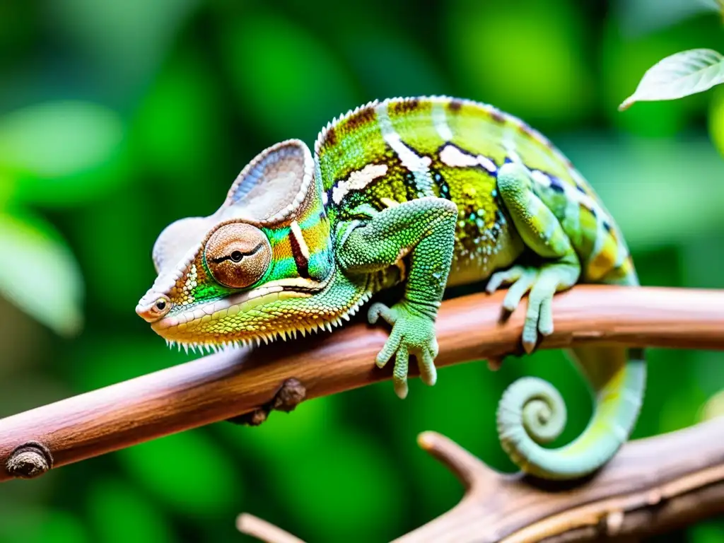 Chamaleón enriqueciéndose con dieta de insectos en ambiente detallado de reptiles