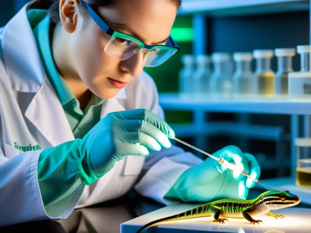 Un científico en laboratorio extrayendo ADN de reptil