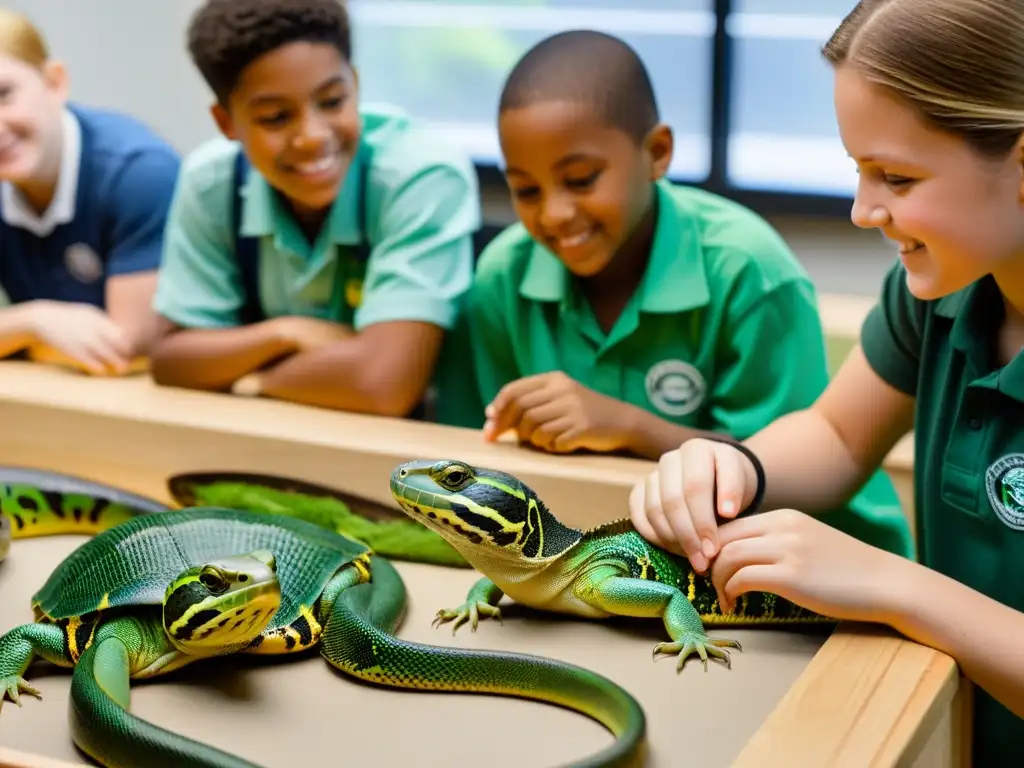 Clase con reptiles vivos para regulaciones educativas de manera cautivadora y educativa