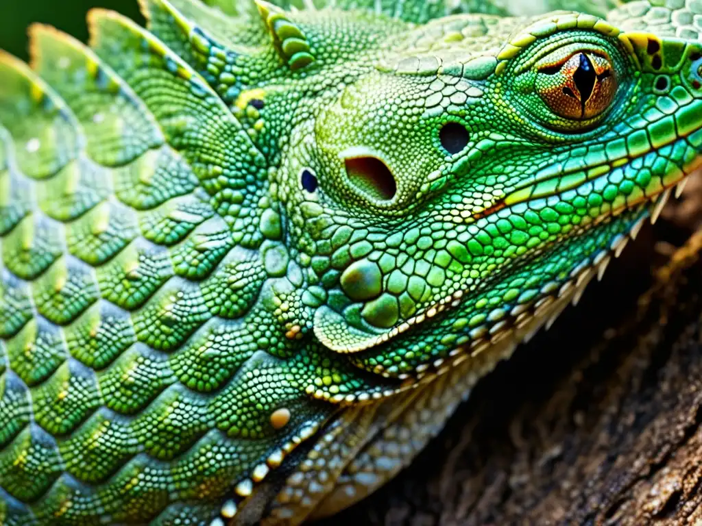 'Closeup detallado de piel de reptil afectada por dermatomicosis, mostrando lesiones, decoloración y textura