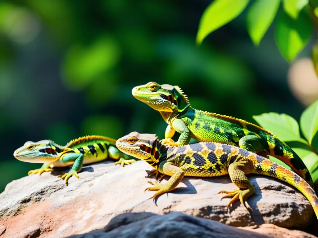 Comunidad diversa de reptiles en la selva, capturando la esencia de la conservación y educación de reptiles en línea