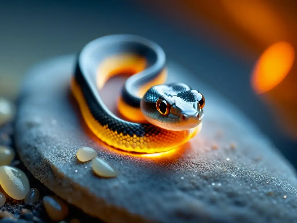Maravilla en Miniatura: Recién Nacido Serpiente en 8k Cuidado neonatal en reptiles: Imagen de un recién nacido serpiente, delicada y asombrosa, explorando su entorno natural