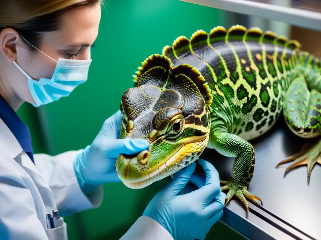 Veterinario examina con cuidado los riñones agrandados de un reptil afectado por Síndrome Riñón Poliquístico