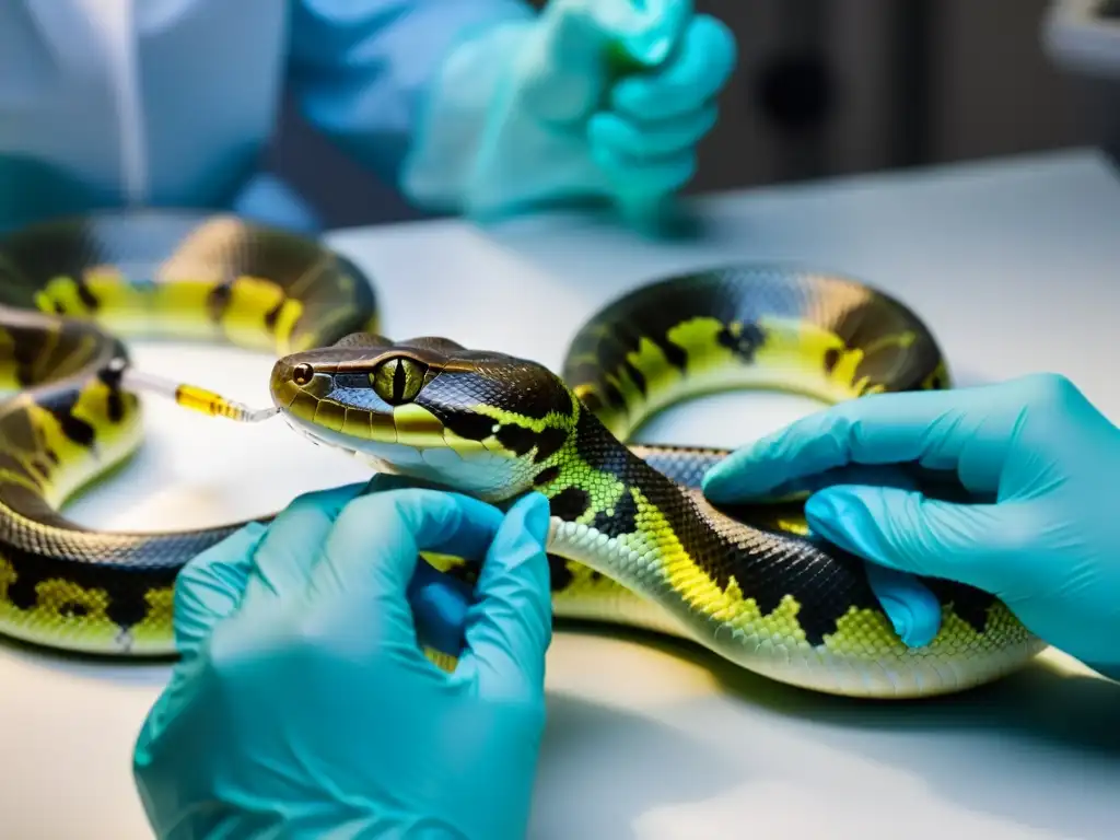 Un cuidador administra medicación a una serpiente en la clínica, destacando la importancia de los protocolos analgésicos para reptiles