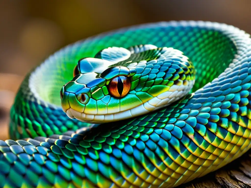 Detallada imagen de las escamas de una serpiente, irradiando un brillo iridiscente