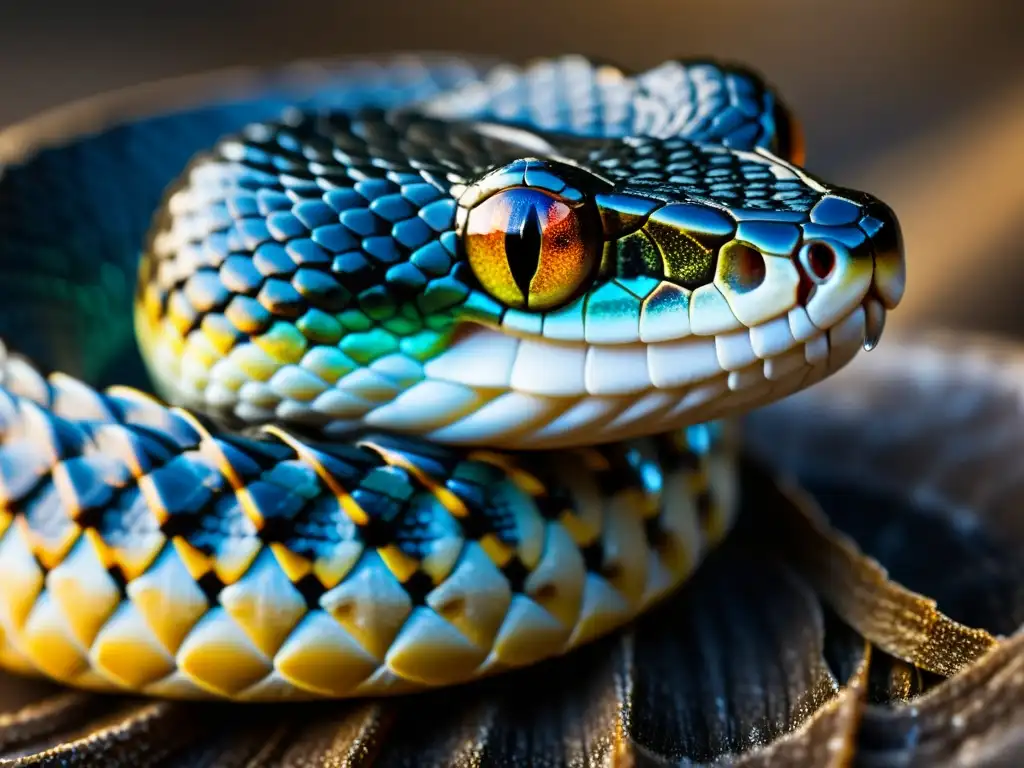 Detallada imagen de la letal fang de una serpiente venenosa, con veneno goteando