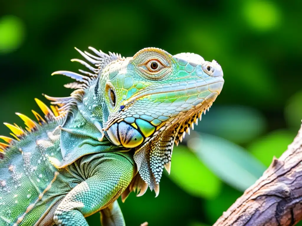 Detallada imagen de una llamativa iguana verde en su entorno natural