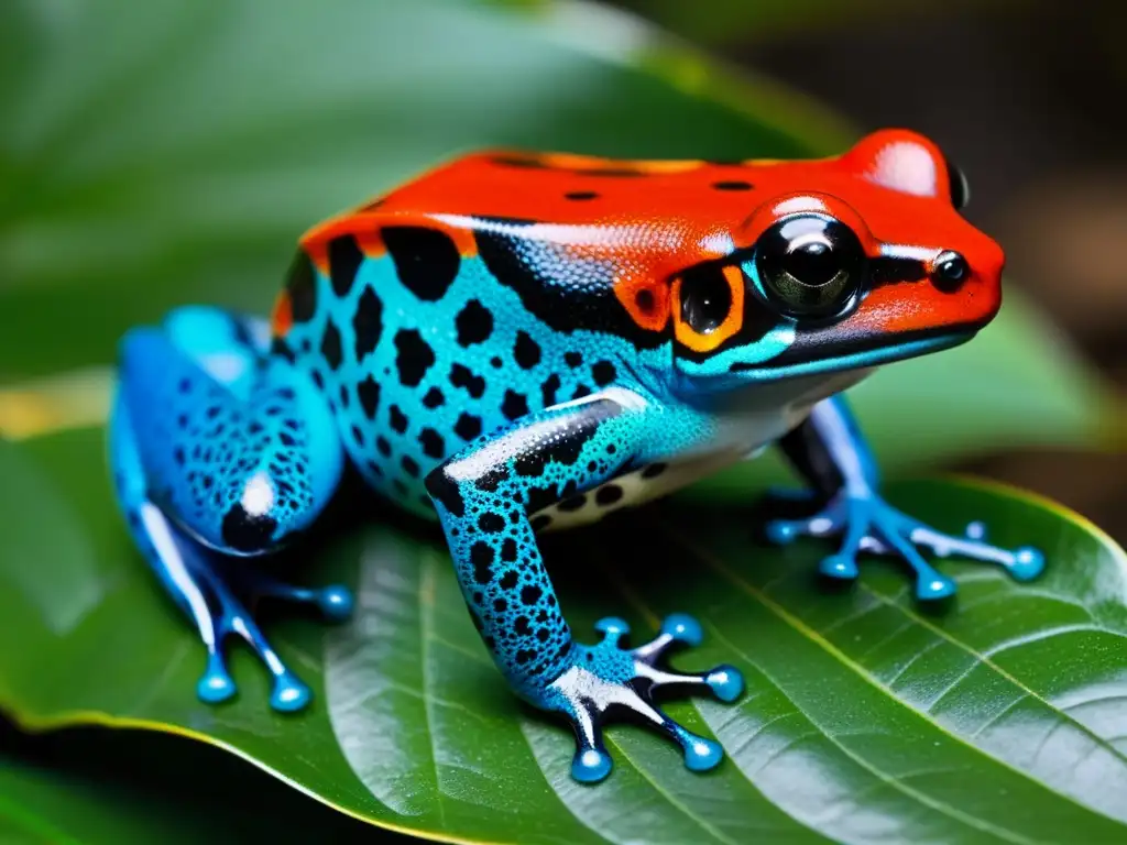 Detallada imagen de una rana venenosa con patrones y colores excepcionales de anfibios