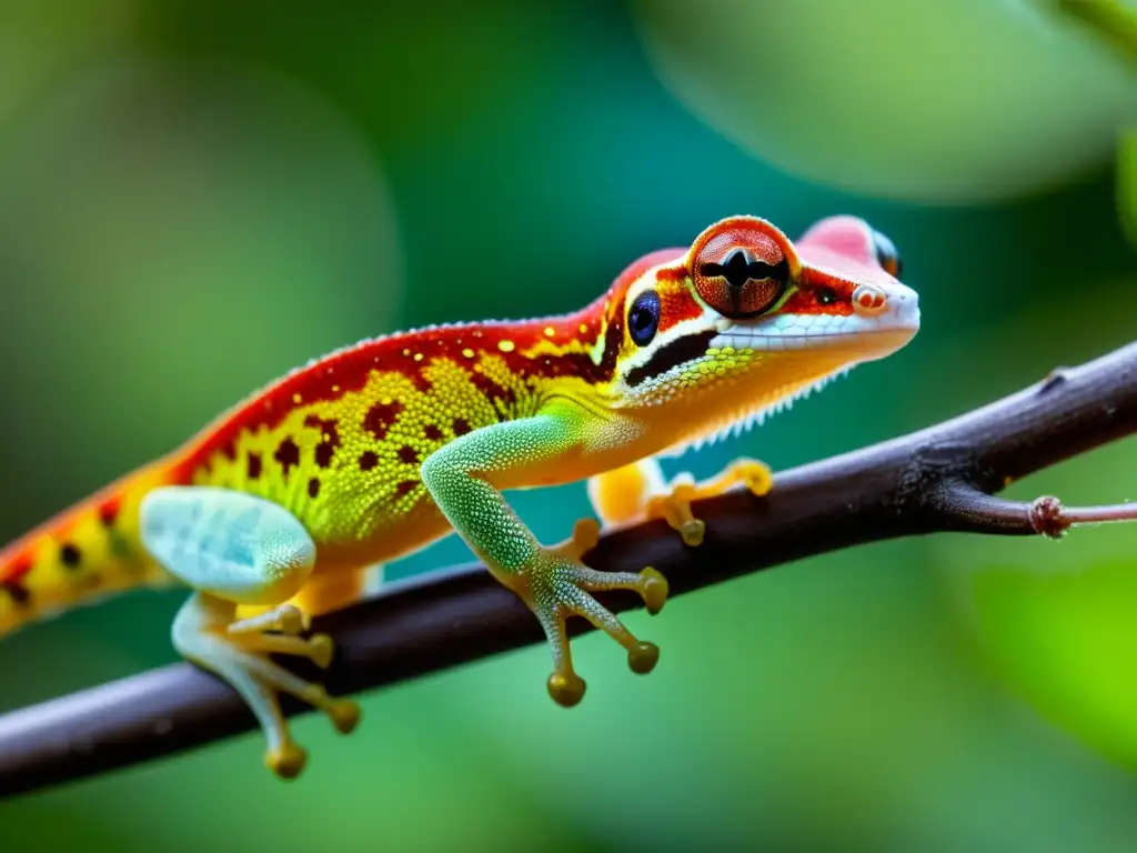 Detallada imagen de un gecko vibrante en plena caza, mostrando sus hábitos alimenticios y cuidados