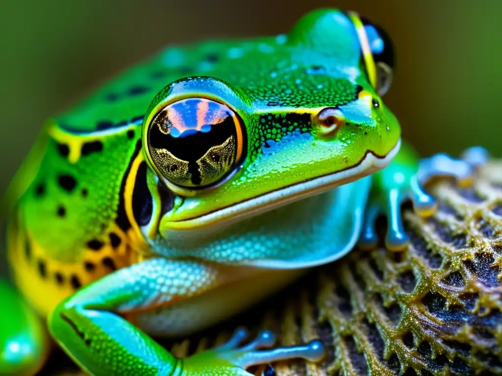 Detallada piel de rana arbórea, mostrando su camuflaje único en la naturaleza