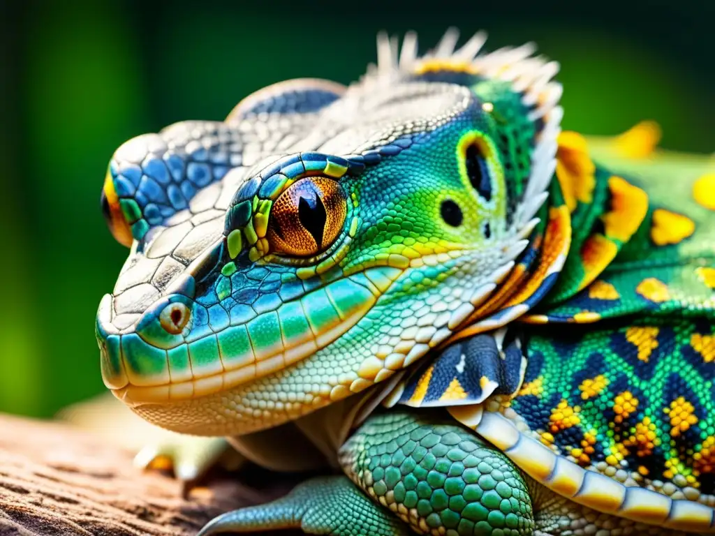 Fotografía detallada de un reptil en cautiverio, resaltando sus patrones y texturas