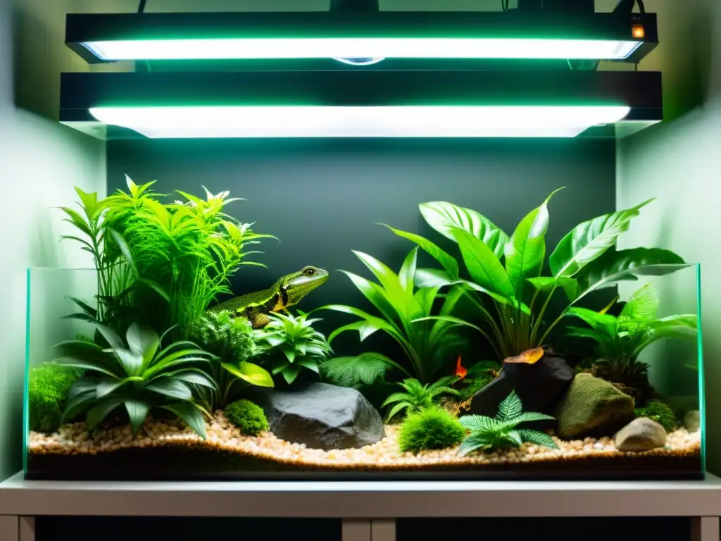 Vivarium con iluminación detallada para reptiles