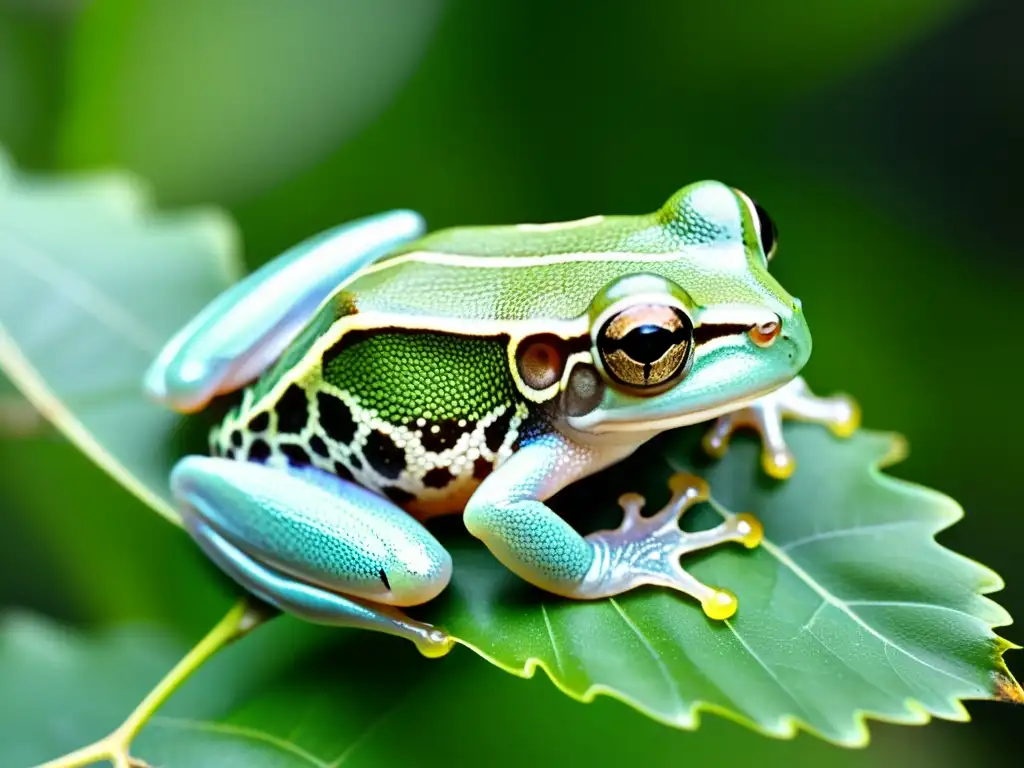 Detalle de las adaptaciones especiales en reptiles y anfibios: la red de piel translúcida entre los dedos de una rana arborícola