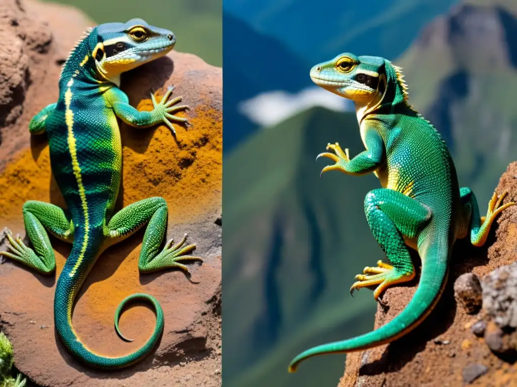 Detalle de adaptaciones de reptiles en cordilleras Andes y otras, destacando sus características únicas para sobrevivir en ambientes de gran altitud