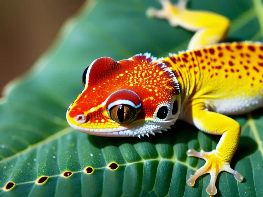 Detalle en alta resolución de la piel de un gecko con dermatitis fúngica, mostrando lesiones y textura afectada