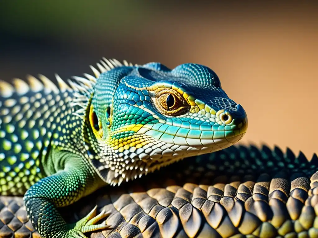 Detalle asombroso de las escamas de un lagarto monitor, con patrones e texturas únicas