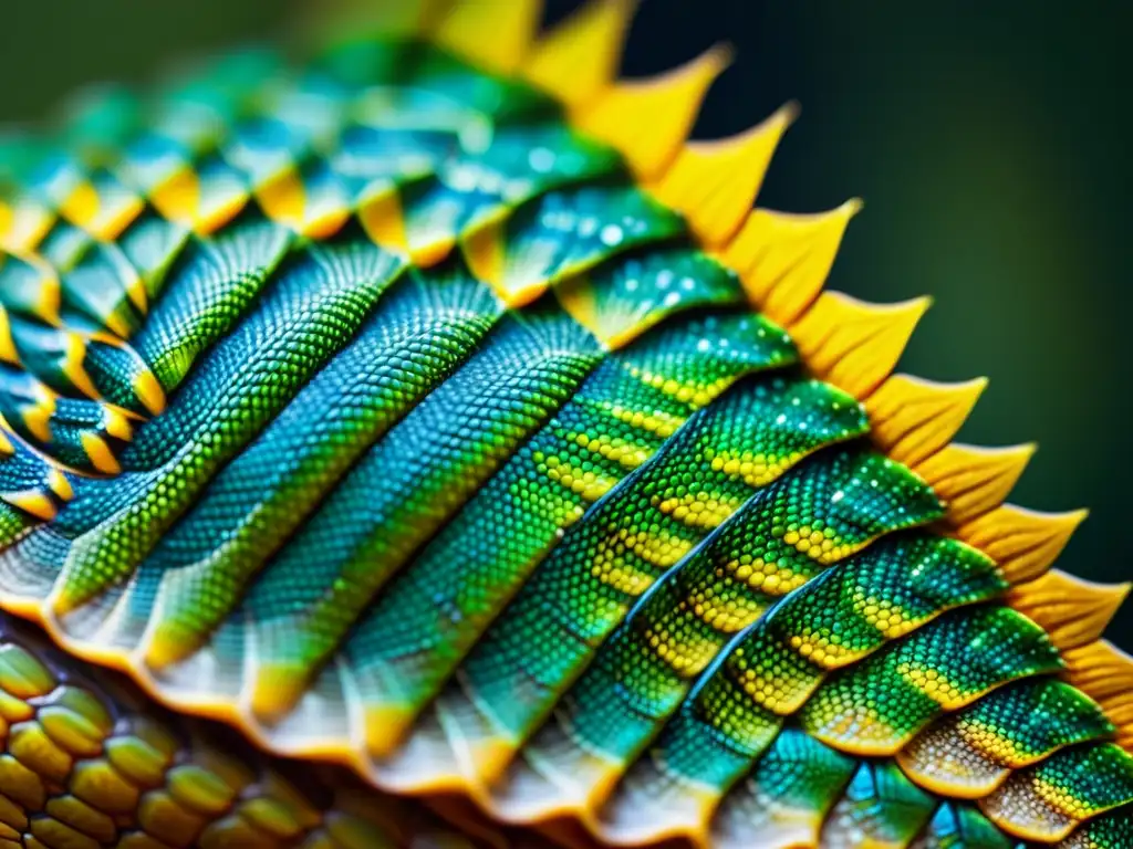 Detalle asombroso de escamas de reptil, con patrones y texturas hipnóticos