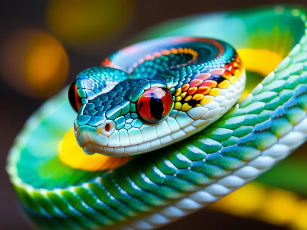 Detalle asombroso de las escamas de una serpiente de maíz, resaltando su patrón e iridiscencia