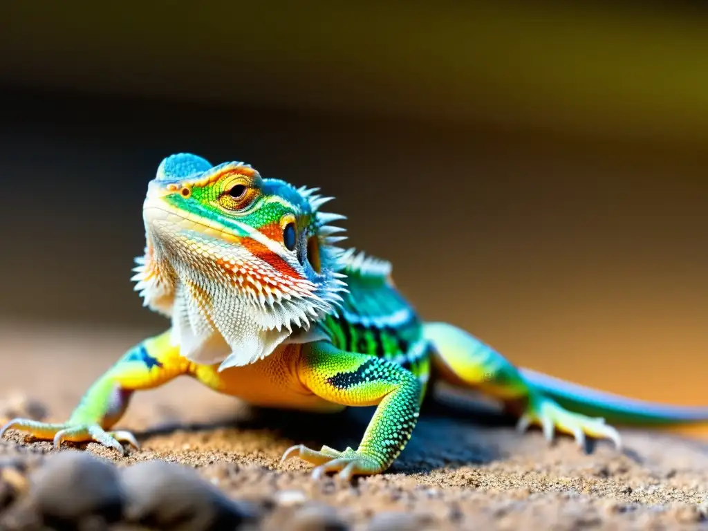 Detalle asombroso del metabolismo en la alimentación de reptiles: lengua de dragón barbudo capturando un grillo en el aire