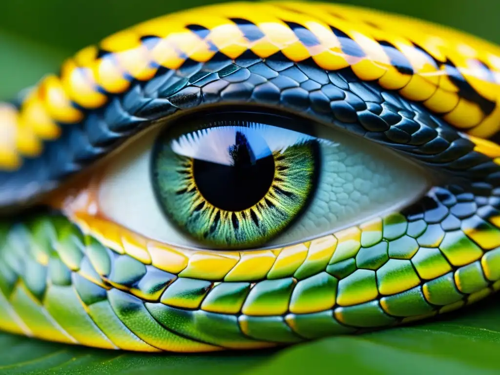 Detalle asombroso de ojos de serpiente, reflejando su entorno