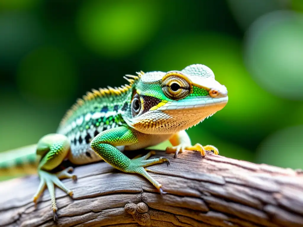 Detalle asombroso de un pequeño lagarto en una rama, con escamas y ojo detallados