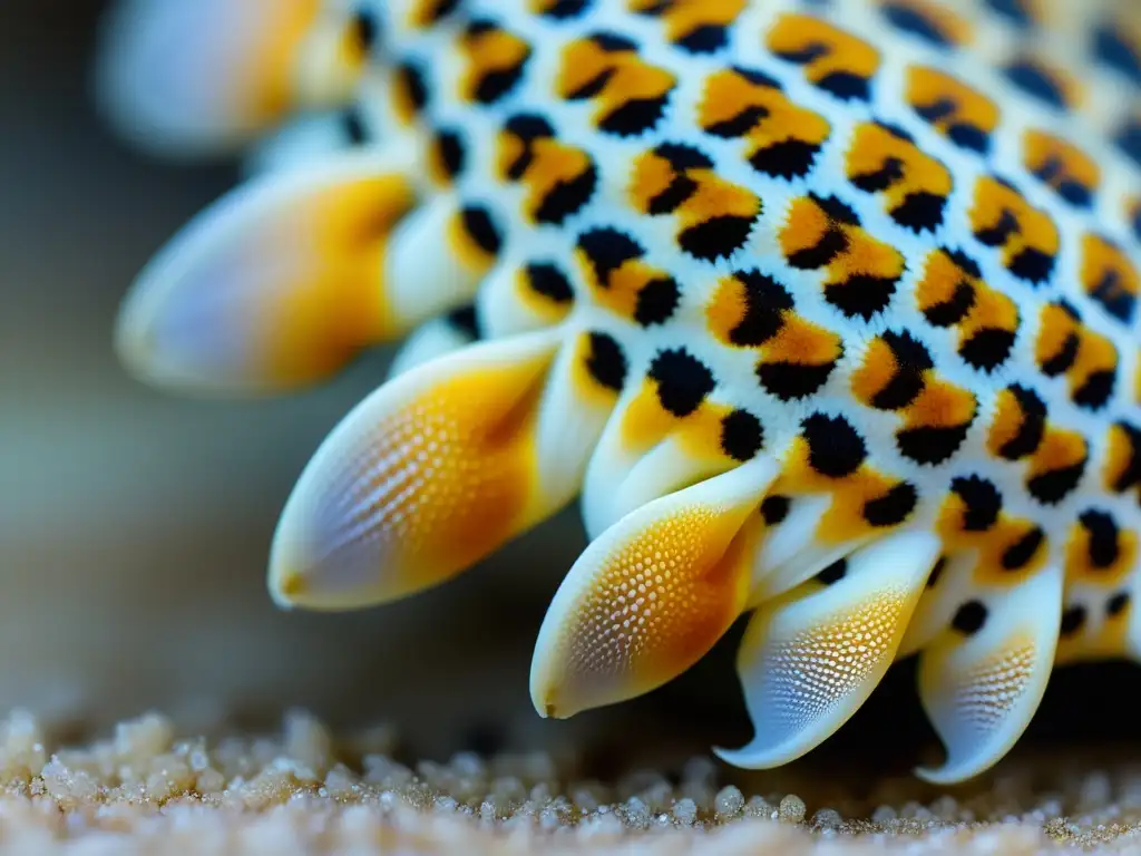 Detalle asombroso del pie de un gecko leopardo, mostrando sus escamas y almohadillas adhesivas