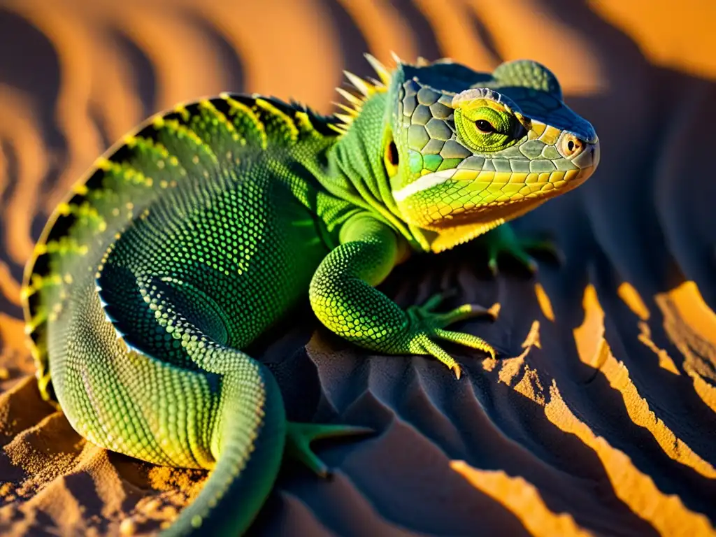 Detalle asombroso de la piel escamosa de un reptil en el desierto, mostrando sus estrategias de supervivencia ante la deshidratación