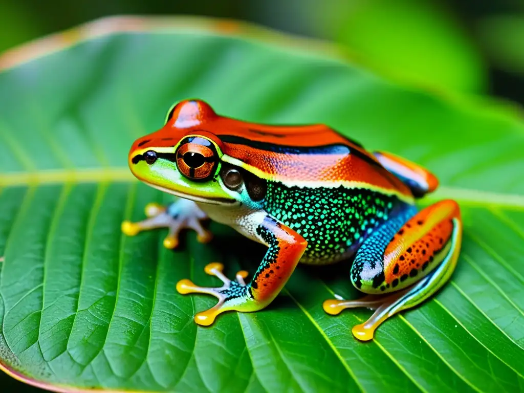 Detalle asombroso de la piel de una rana tropical en su hábitat natural