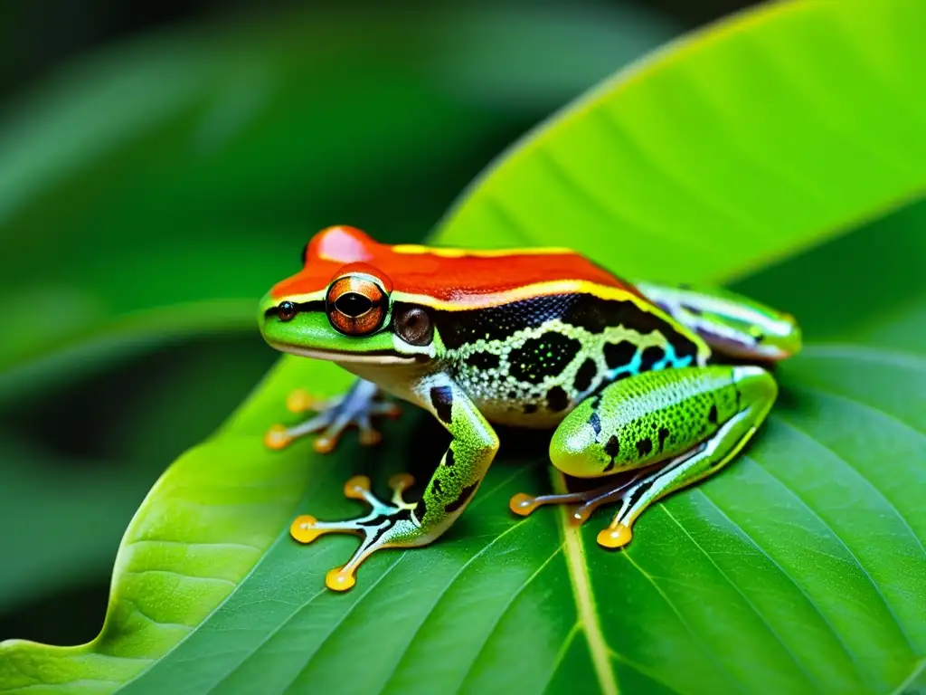 Detalle asombroso de una rana verde en la exuberante selva tropical