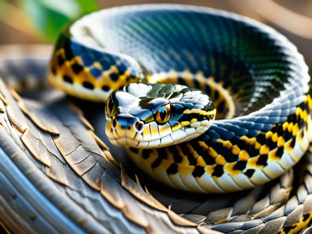 Detalle asombroso de serpiente desencajando mandíbula para alimentarse