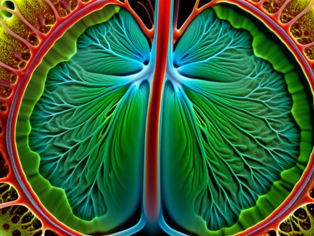 Detalle asombroso del sistema respiratorio interno de una rana, ilustrando los mecanismos de respiración en anfibios