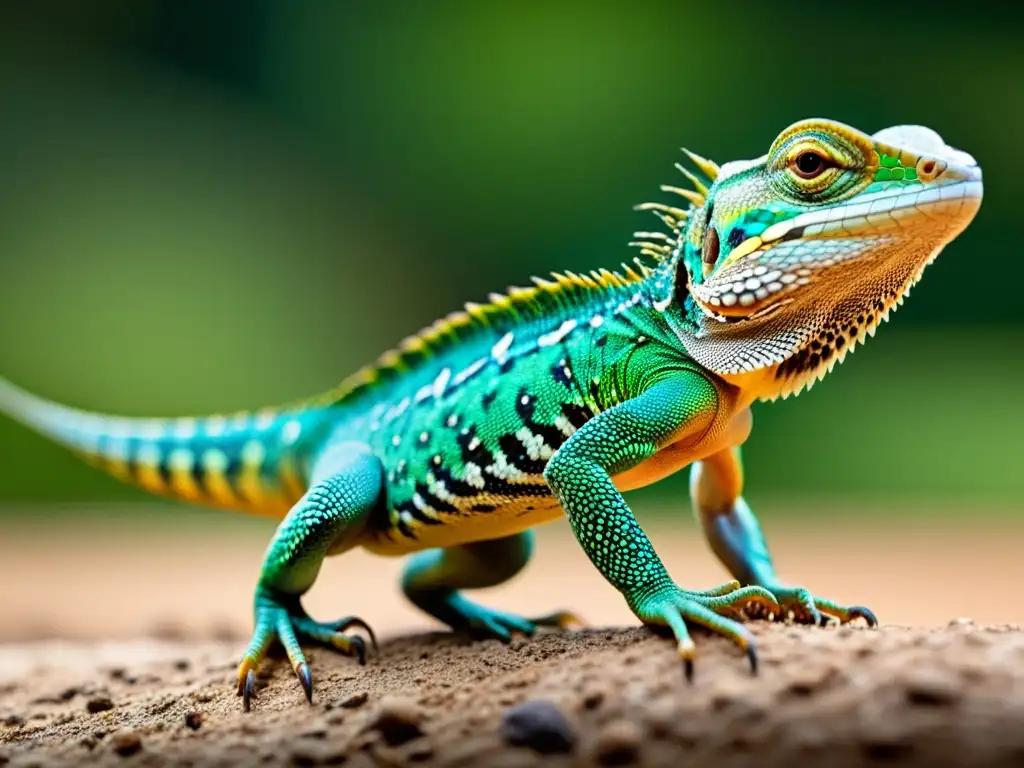 Detalle biomecánico: imagen documental de alta resolución capturando el preciso movimiento de un lagarto en plena carrera